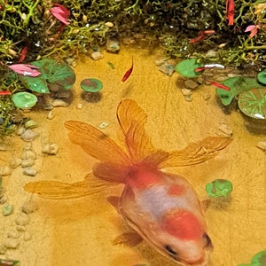 View of Goldfish Nature Scene Diorama, Mini Pond Ecosystem Diorama, Wooden Box ...