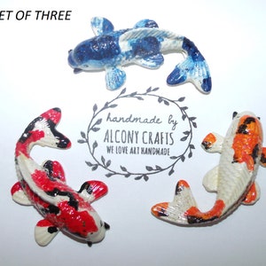 Miniature Koi fish. Sets of 3 or 4 Koi's. Koi Pond, faux Japanese fish. Fairy garden accessories, figurines, collectible.