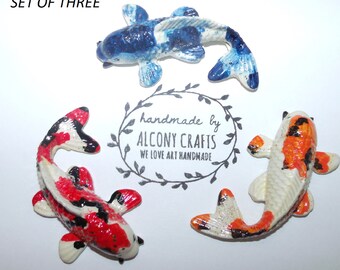 Miniature Koi fish. Sets of 3 or 4 Koi's. Koi Pond, faux Japanese fish. Fairy garden accessories, figurines, collectible.