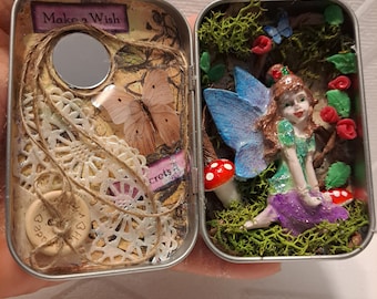 Fairy Altered Altoid Tin Diorama, Fairy Box Wishes, Mini Art