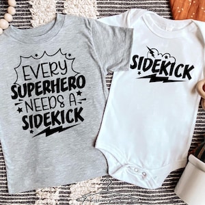 Siblings Shirts, matching toddler baby set, Superhero - Sidekick matching sibling T-shirts,Big Brother Little Brother, Brothers outfit
