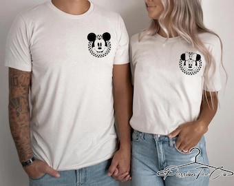 Camisetas de bolsillo con estampado retro de Disney, camisa a cuadros de Minnie, camisetas familiares de Disney World, camisetas de bolsillo de Mickey Mouse, Disneyworld, Disneyland