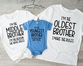 Oldest Brother Shirt, Youngest Bro Shirt, Middle Bro Shirt, Gift for Brothers, Brothers Outfits, Sibling Matching Shirts, Best Friends Shirt