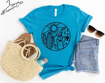 Desert Shirt, Cactus Shirt, T-Shirt For Women, Cactus Plants, Desert Adventure Shirt, Arizona Shirt, Cute Cactus Scene Shirt