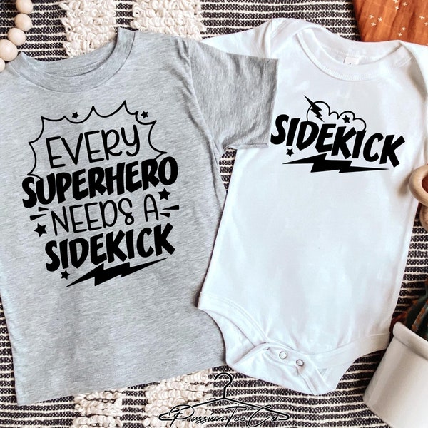 Siblings Shirts, matching toddler baby set, Superhero - Sidekick matching sibling T-shirts,Big Brother Little Brother, Brothers outfit