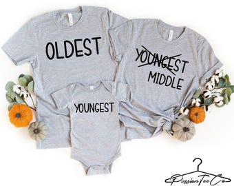 Sibling Pregnancy Announcement Shirts, Oldest Middle and Youngest Shirts, Funny Adult and Kids Sibling Matching Outfit, Family Photo Shirts