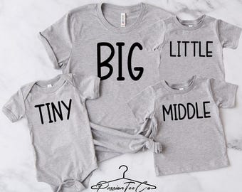 Sibling set of 4 Shirts, Siblings matching shirts, Big middle little tiny - Pregnancy announcement 4th baby - Baby 4 reveal Pregnancy shirts