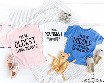 Sibling Matching Outfits, Oldest - Middle - Youngest Shirts, Sibling Shirts, Brother Sister Tees, Adult Siblings Shirts