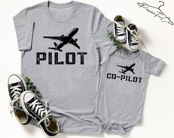 Chemises avion, Chemises père et fils copilote de pilote, Tenues papa et bébé, T-shirts assortis pour la famille, Pilote papa et moi, Cadeau pour la fête des pères