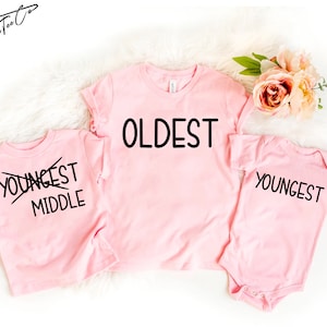 Big middle little, Oldest middle youngest, Sibling Shirts Set of 3, 3rd Baby, Youngest baby, New addition, New To The Crew, Pregnancy shirts