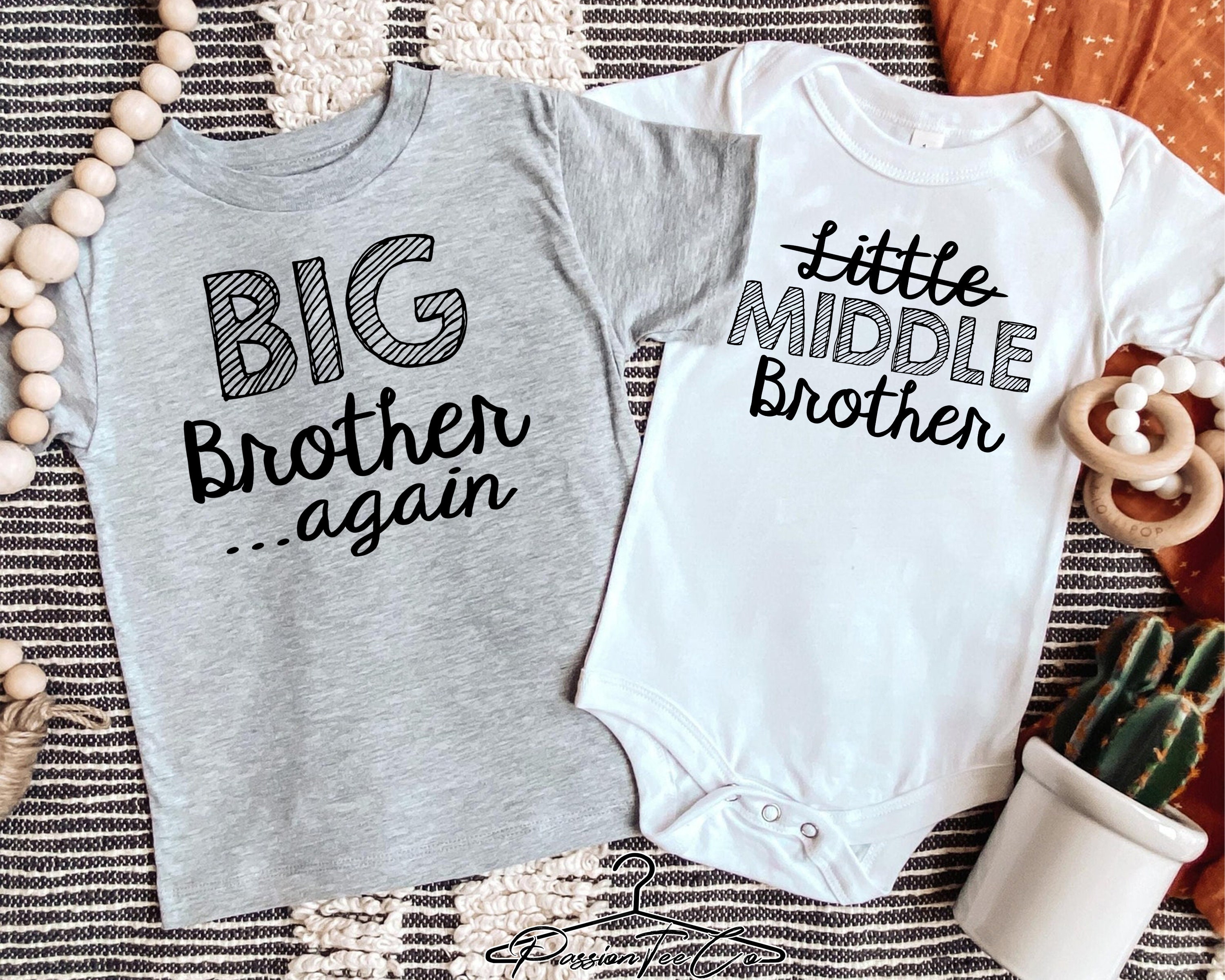 Big Brother Again Shirt, Little (crossed out) to Middle Brother, Baby Bodysuits - Toddler - Youth Brother Shirts, Third Sibling Reveal