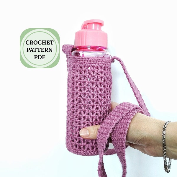 Pink water bottle bag, digital crochet bag pattern, handbag pattern pdf, water bottle bag crochet pattern, patterns for bag making