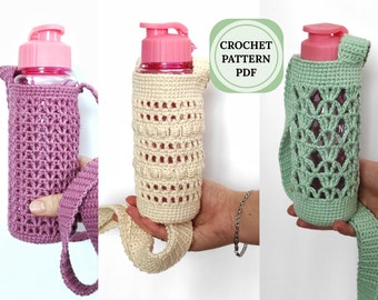 Set of 3 crochet pattern, crochet pattern water bottle holder, digital crochet bag pattern, handbag pattern pdf, water bottle bag crochet