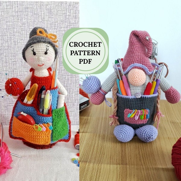 Crochet pattern bundle, amigurumi gnome pattern, crochet organizer doll, set of 2 patterns crochet, organizer pattern, crochet doll patterns