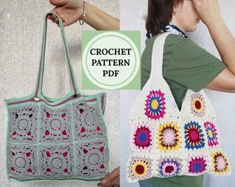 Granny square bag pattern, tote bag crochet pattern, Boho crochet bag pattern, beach bag crochet pattern, summer bag, handmade bag for women