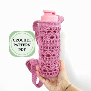 Water bottle crochet holder pattern, Water bottle bag crochet pattern, patterns for bag making, crochet boho, Pink water bottle bag pattern