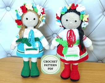 Crochet patterns amigurumi doll, Doll pattern and tutorial, ukrainian traditional doll, doll handmade pattern pdf, amigurumi girl doll
