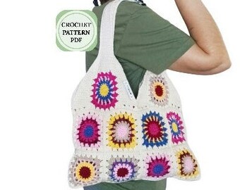 Crochet bag pattern tote, Crochet patterns bag granny square, Crochet square pattern, boho crochet pattern,summer bag pattern, beach bag