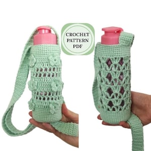 Water bottle bag crochet pattern, Crochet water bottle holder pattern, Set of 2 crochet bottle bag download pattern pdf, handbag pattern pdf