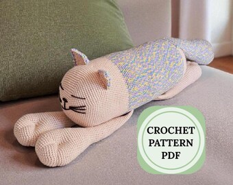 Rainbow Cat Pillow Crochet Pattern, Big Animal Plushy Amigurumi, Beginner-Friendly Toy (PDF Download Pattern)