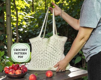 Crochet Tote Bag Pattern, White Boho Busket, Crossbody Market (PDF Pattern)