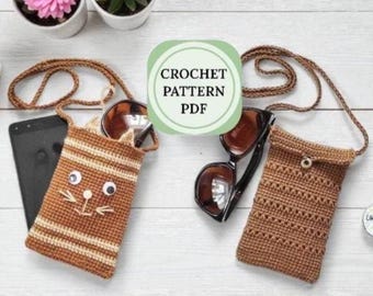 Patroon gehaakt telefoontasje, kawaii kattenontwerp, zomerse crossbody