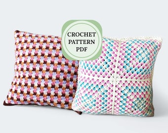 Patrón de ganchillo para funda de almohada cuadrada estilo abuela, cojín bohemio con botones, patrón en PDF