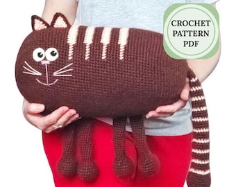 Crochet Cat Pattern, Easy Plushie Animal Amigurumi Pillow (PDF Download Pattern)