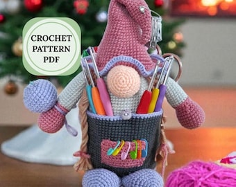 Amigurumi Gnome Organizer, Crochet Pattern for Hooks and Scissors Cotton