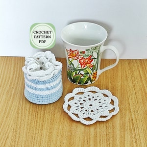 Tea coaster crochet pattern, Crochet coasters and basket patterns, coaster set crochet pattern, easy crochet pattern for beginners