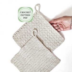 Potholder crochet cotton hotpad set, Thermal hot pad pattern, Textured crochet potholder, Easy crochet pattern for beginners, potholder loop