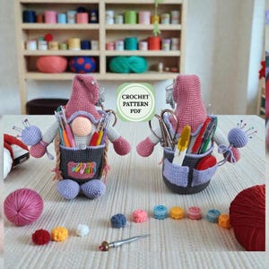 Patrón de muñeco organizador de gnomo de crochet: Juguete amigurumi (descargar patrón en PDF)