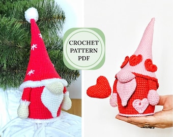 Modèle de nain scandinave, modèle au crochet de nain de la Saint-Valentin, modèle de Noël au crochet, modèle de nain Amigurumi, modèle de la Saint-Valentin