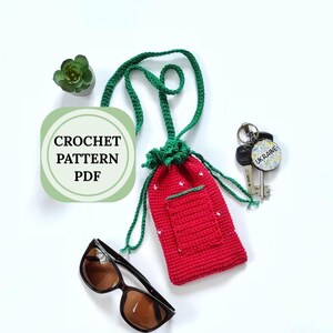 Crochet cell phone purse pattern, Strawberry bag crochet pattern, crochet phone bag pattern PDF, Pattern crochet phone pouch, crossbody bag