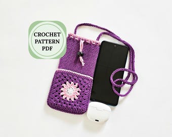 Crochet Phone Bag Pattern, Granny Square Crossbody Pouch PDF