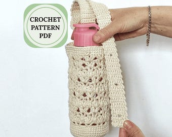 Patrón de soporte para botella de agua a crochet, portabotellas fácil de hacer