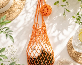 Patrón de bolsa de ganchillo para frutas y verduras, red de compras plegable, bolsa de mercado ecológica
