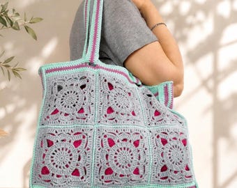 Granny Square Crochet Bag Pattern, Tote Bag PDF, Boho Summer Purse