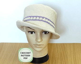 Bucket hat cotton crochet pattern, Summer hat crochet patterns, Boho hat crochet pattern, scrappy bucket hat crochet pattern