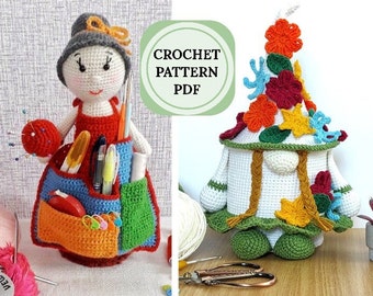 Crochet organizer doll, organizer pattern, Crochet pattern bundle, amigurumi gnome pattern, set of 2 patterns crochet, crochet doll patterns