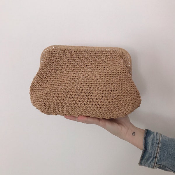 Straw Clutch Bag, Summer Bag, Boho Beach Clutch, Tan Color Hand Bag, Raffia Hand Bag, Summer Pouch Bag, Gift For Her, Mothers Day Gift