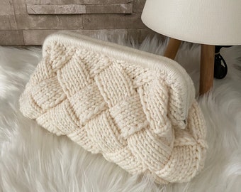 Crochet Wool Clutch Bag: Knitted Puzzle Pouch, Winter Handbag