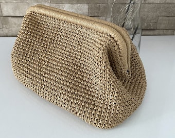 Crochet Raffia Clutch: Boho Beach Paper Rope Bag