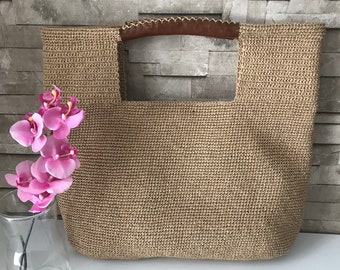 Raffia Beach Bag, Summer Shopper Bag, Straw Tote Bag, Crochet Market Bag, Boho Woven Bag, City Bag, Mother's Day Gift, Birthday Gift For Her