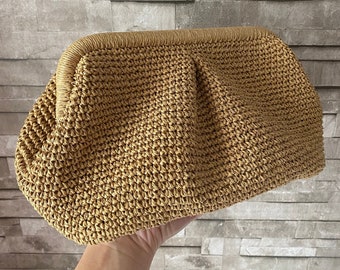 Bolso de nube de rafia, bolso de verano de paja para mujer, embrague de playa de mimbre, bolso de mano de fiesta, bolso de bola de masa tejido, regalo del día de las madres, regalo hecho a mano