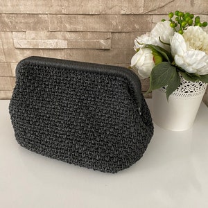 Black Straw Bag, Raffia Clutch Bag, Summer Evening Bag, Party Bag, Raffia Pouch Bag, Dumpling Beach Clutch, Gift for Her, Mothers Day Gift
