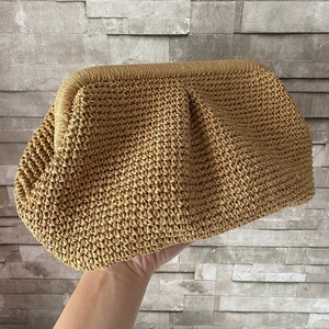 Raffia Cloud Bag, Womens Straw Summer Pouch Bag, Wicker Beach Clutch, Party Hand Bag, Woven Dumpling Bag, Mothers Day Gift, Hand Made Gift