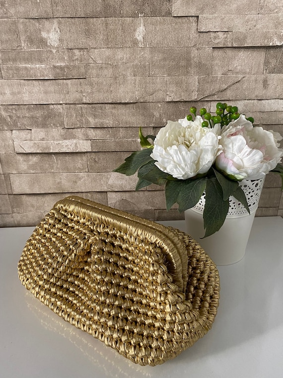 Bolso de rafia metalizado Clutch de rafia dorado Bolso de noche