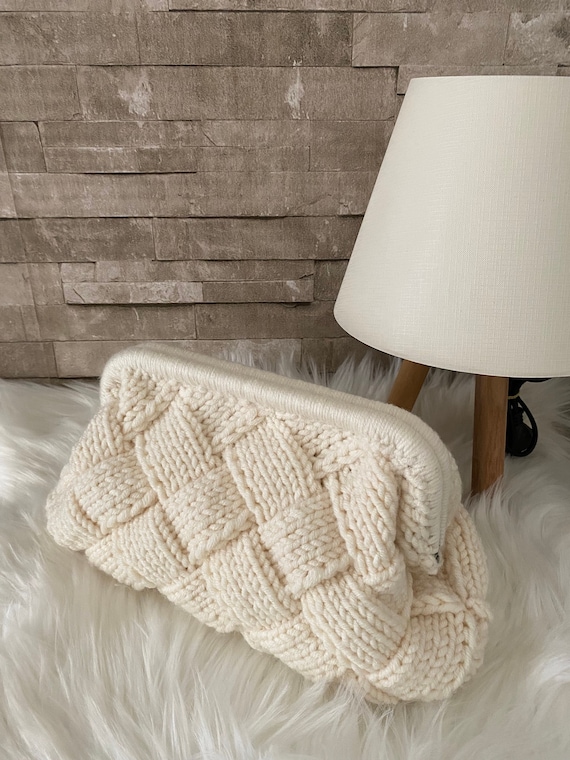 Buy Puzzle Pouch Clutch Bag, Crochet Wool Winter Handbag, Knitted  