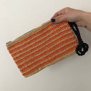 Orange Stripe Clutch Bag, Straw Purse, Raffia Summer Bag, Straw Clutch, Crochet Hand Bag, Beach Accessories, Girlfriend Gift, Mothers Day